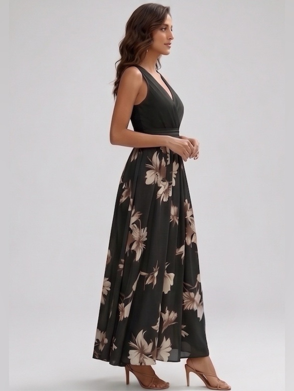 Tropical Floral V-Neck Smocked Back Maxi Dress - Picture 3 of 8